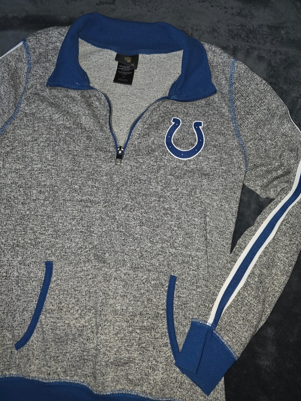 NFL Colts Gray and Royal Blue Half-Zip Sweater